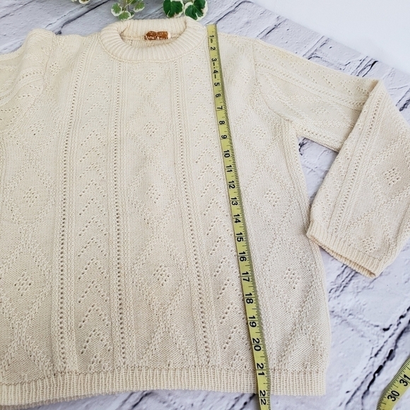 Vintage 60s Ann Arbor USA Made 100% Wool Sweater S VGUC Cream - Picture 6 of 11